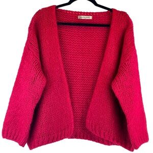 Alexandre Laurent Paris Open Front Cardigan Chunky Sweater Mohair Blend Red OS